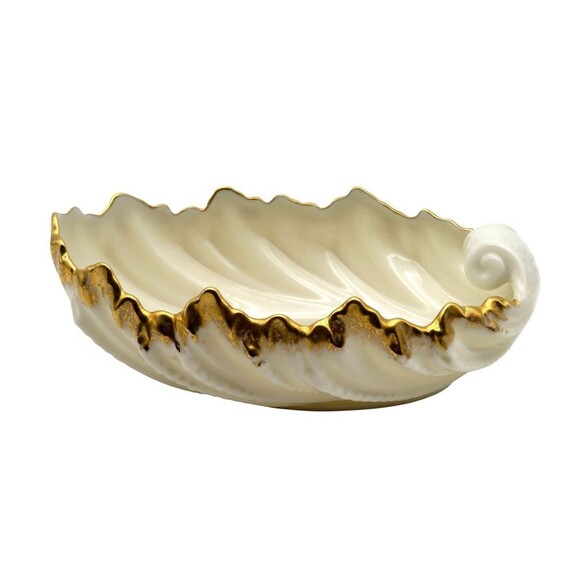Vintage Lenox Acanthus Leaf Porcelain Candy Nut Dish Ivory with 24k Gold Trim - Picture 1 of 7